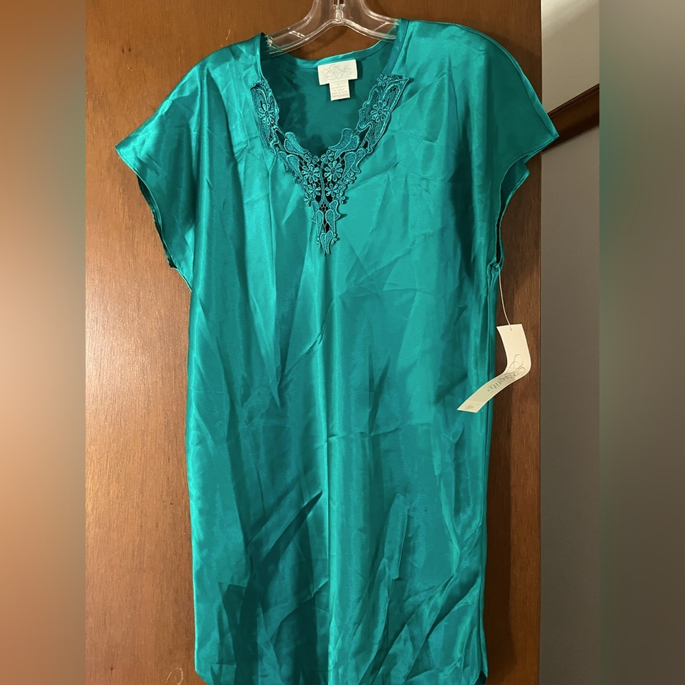 Elegant Teal Embroidered Women's night dress